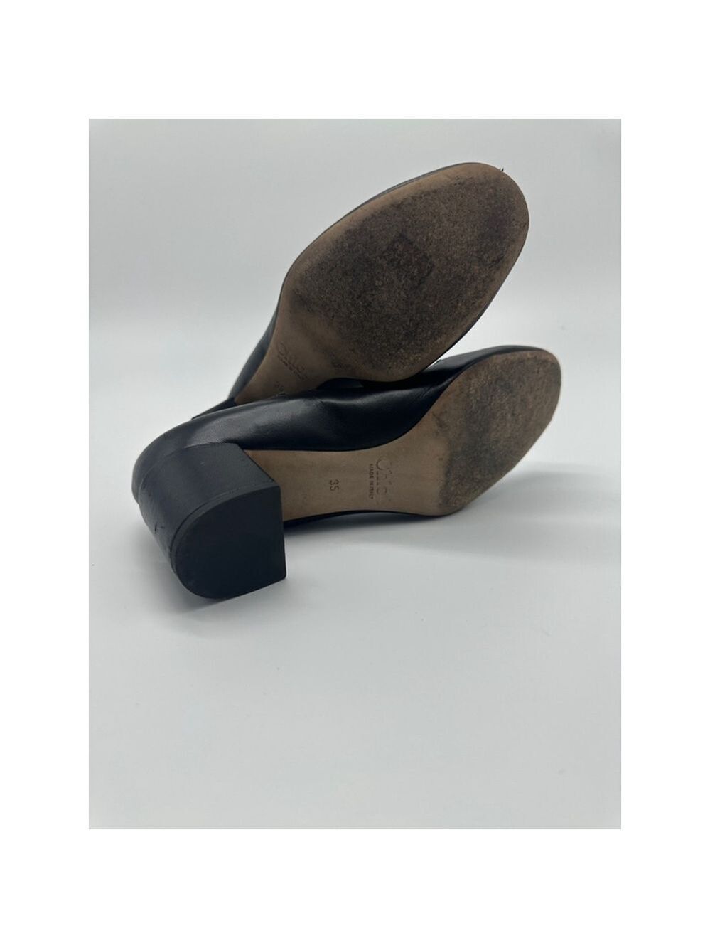 Chloé Lauren Scalloped Black Leather Block Heel Pumps Size 35 (US 4.5–5) - Picture 6 of 7